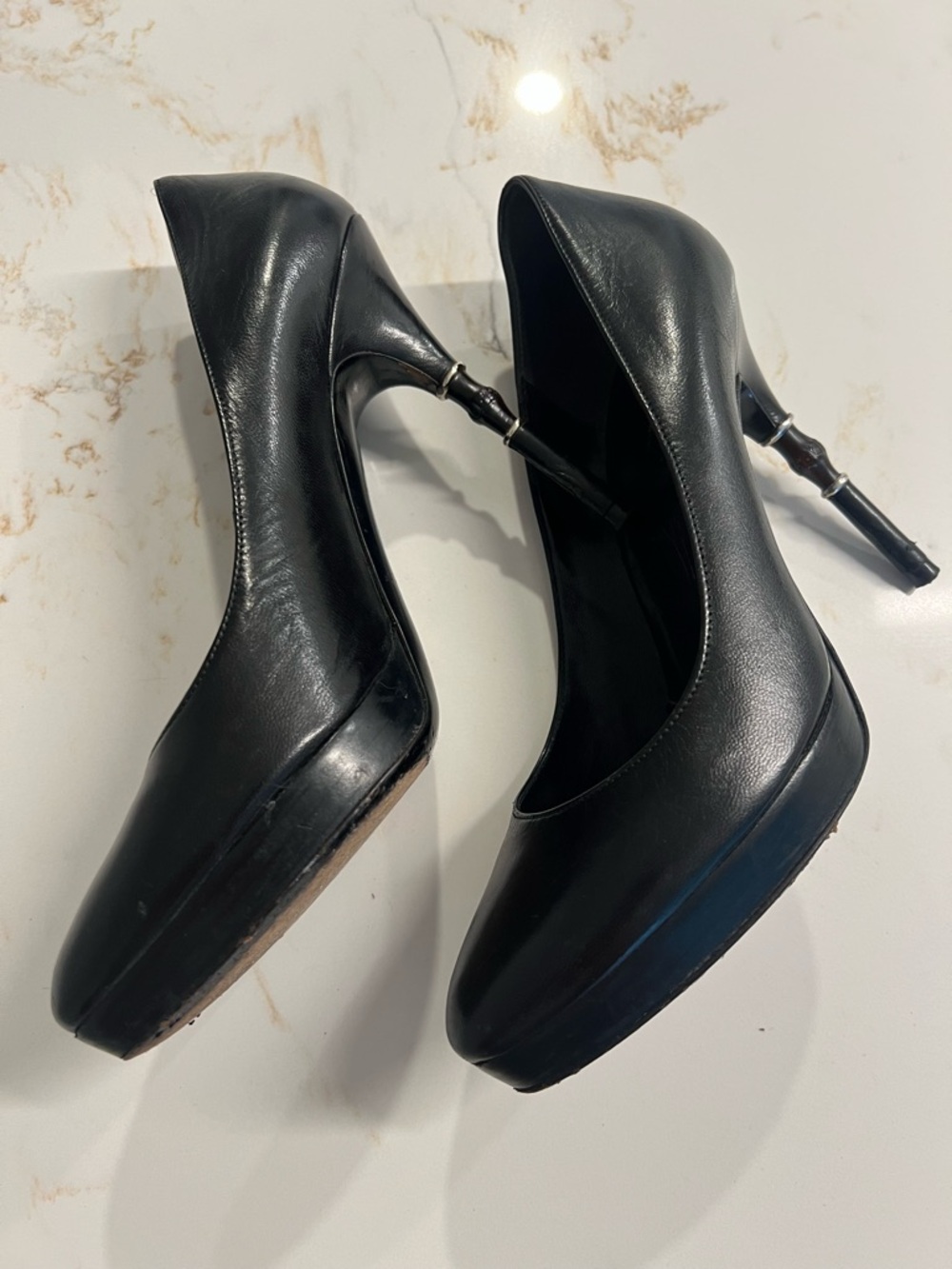 Gucci bamboo Black Leather Platform Stiletto Heels with Sculpted Heel Detail - Picture 3 of 6
